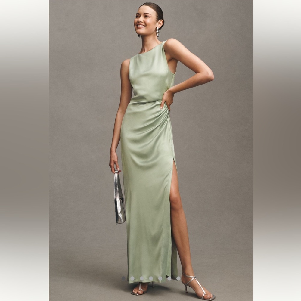 Anthropologie BHLDN Emma high-neck satin gown. Color:Sage size: XS. NWT.